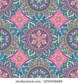 Vector seamless pattern ethnic style background. Vintage decorative texture for wallpapers, backgrounds and page fill. Indian, arabic motive.