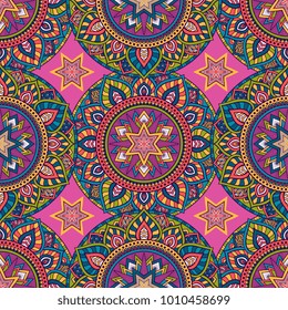 Vector seamless pattern ethnic style background. Vintage decorative texture for wallpapers, backgrounds and page fill. Indian, arabic motive.