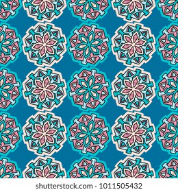 Vector seamless pattern ethnic style background. Vintage decorative texture for wallpapers, backgrounds and page fill. Indian, arabic motive.