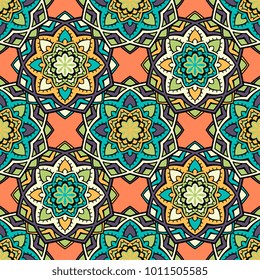 Vector seamless pattern ethnic style background. Vintage decorative texture for wallpapers, backgrounds and page fill. Indian, arabic motive.