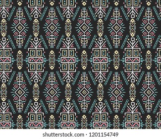 Vector Seamless Pattern in Ethnic Style. Creative tribal endless ornament, perfect for textile design, wrapping paper, wallpaper or site background. Trendy hand drawn boho tile.