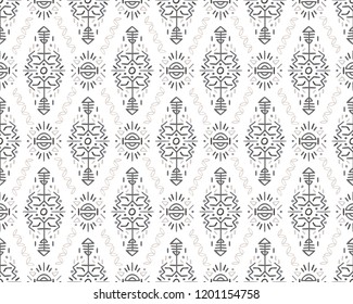 Vector Seamless Pattern in Ethnic Style. Creative tribal endless ornament, perfect for textile design, wrapping paper, wallpaper or site background. Trendy hand drawn boho tile.