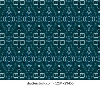 Vector Seamless Pattern in Ethnic Style. Creative tribal endless ornament, perfect for textile design, wrapping paper, wallpaper or site background. Trendy hand drawn boho tile.