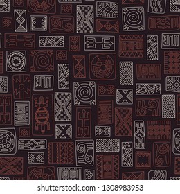 Vector seamless pattern in ethnic style. African tribal ornaments.