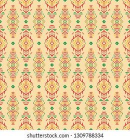 Vector Seamless Pattern in Ethnic Style. Trendy hand drawn boho tile. Creative tribal endless ornament, perfect for textile design, wrapping paper, wallpaper or site background.