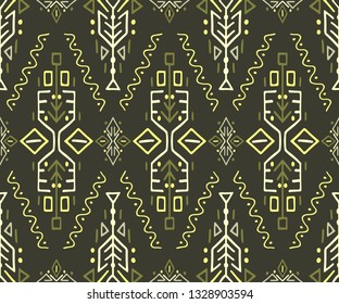 Vector Seamless Pattern in Ethnic Style. Trendy hand drawn boho tile. Creative tribal endless ornament, perfect for textile design, wrapping paper, wallpaper or site background.