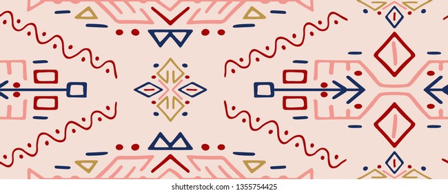 Vector Seamless Pattern in Ethnic Style. Trendy hand drawn boho tile. Creative tribal endless ornament, perfect for textile design, wrapping paper, wallpaper or site background.