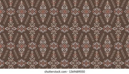Vector Seamless Pattern in Ethnic Style. Trendy hand drawn boho tile. Creative tribal endless ornament, perfect for textile design, wrapping paper, wallpaper or site background.