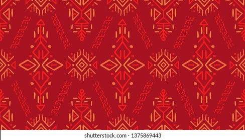 Vector Seamless Pattern in Ethnic Style. Trendy hand drawn boho tile. Creative tribal endless ornament, perfect for textile design, wrapping paper, wallpaper or site background.