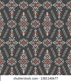 Vector Seamless Pattern in Ethnic Style. Trendy hand drawn boho tile. Creative tribal endless ornament, perfect for textile design, wrapping paper, wallpaper or site background.