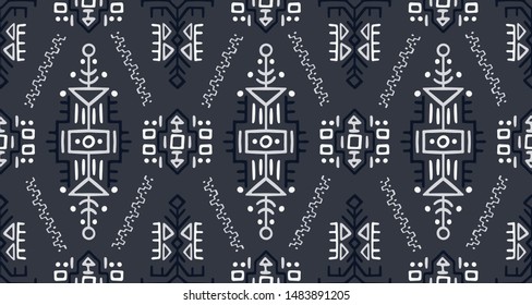 Vector Seamless Pattern in Ethnic Style. Trendy hand drawn boho tile. Creative tribal endless ornament, perfect for textile design, wrapping paper, wallpaper or site background.