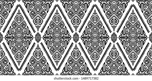 Vector Seamless Pattern in Ethnic Style. Trendy hand drawn boho tile. Creative tribal endless ornament, perfect for textile design, wrapping paper, wallpaper or site background.