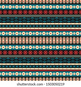 Vector seamless pattern in ethnic style. Traditional geometric ornament with tribal and folk motifs. Image for printing on paper, wallpaper, covers, textiles, fabrics, clothing and other