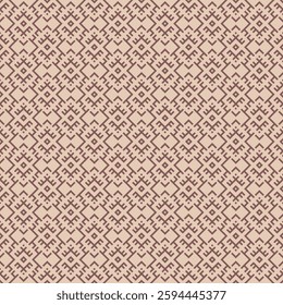 Vector seamless pattern in ethnic style. Traditional folk ornament. Abstract brown and beige color texture. Simple background with tribal motif, geometric elements. Repeated design for fabric, print