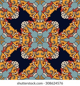 Vector seamless pattern ethnic style background. Vintage decorative texture for wallpapers, backgrounds and page fill. Indian, arabic motive.
