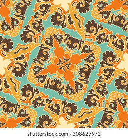 Vector seamless pattern ethnic style background. Vintage decorative texture for wallpapers, backgrounds and page fill. Indian, arabic motive.