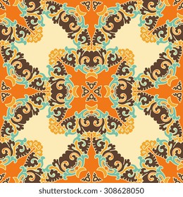 Vector seamless pattern ethnic style background. Vintage decorative texture for wallpapers, backgrounds and page fill. Indian, arabic motive.