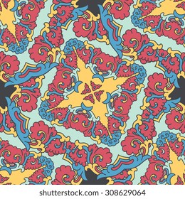Vector seamless pattern ethnic style background. Vintage decorative texture for wallpapers, backgrounds and page fill. Indian, arabic motive.