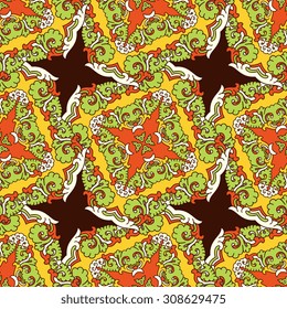 Vector seamless pattern ethnic style background. Vintage decorative texture for wallpapers, backgrounds and page fill. Indian, arabic motive.