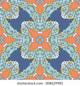 Vector seamless pattern ethnic style background. Vintage decorative texture for wallpapers, backgrounds and page fill. Indian, arabic motive.