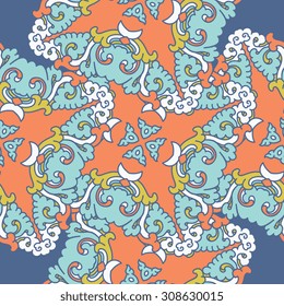 Vector seamless pattern ethnic style background. Vintage decorative texture for wallpapers, backgrounds and page fill. Indian, arabic motive.