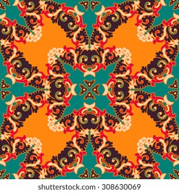 Vector seamless pattern ethnic style background. Vintage decorative texture for wallpapers, backgrounds and page fill. Indian, arabic motive.