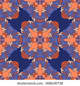 Vector seamless pattern ethnic style background. Vintage decorative texture for wallpapers, backgrounds and page fill. Indian, arabic motive.