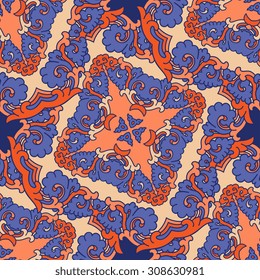 Vector seamless pattern ethnic style background. Vintage decorative texture for wallpapers, backgrounds and page fill. Indian, arabic motive.