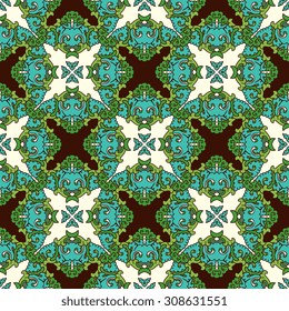Vector seamless pattern ethnic style background. Vintage decorative texture for wallpapers, backgrounds and page fill. Indian, arabic motive.