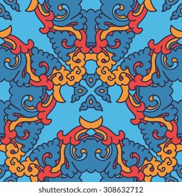 Vector seamless pattern ethnic style background. Vintage decorative texture for wallpapers, backgrounds and page fill. Indian, arabic motive.
