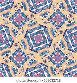 Vector seamless pattern ethnic style background. Vintage decorative texture for wallpapers, backgrounds and page fill. Indian, arabic motive.