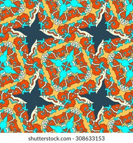 Vector seamless pattern ethnic style background. Vintage decorative texture for wallpapers, backgrounds and page fill. Indian, arabic motive.