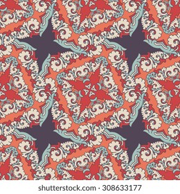 Vector seamless pattern ethnic style background. Vintage decorative texture for wallpapers, backgrounds and page fill. Indian, arabic motive.