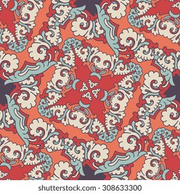 Vector seamless pattern ethnic style background. Vintage decorative texture for wallpapers, backgrounds and page fill. Indian, arabic motive.