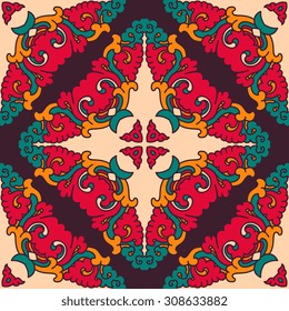 Vector seamless pattern ethnic style background. Vintage decorative texture for wallpapers, backgrounds and page fill. Indian, arabic motive.