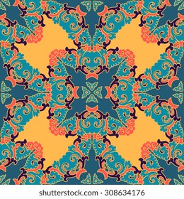 Vector seamless pattern ethnic style background. Vintage decorative texture for wallpapers, backgrounds and page fill. Indian, arabic motive.