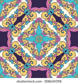 Vector seamless pattern ethnic style background. Vintage decorative texture for wallpapers, backgrounds and page fill. Indian, arabic motive.
