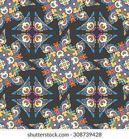 Vector seamless pattern ethnic style background. Vintage decorative texture for wallpapers, backgrounds and page fill. Indian, arabic motive.