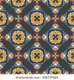 Vector seamless pattern ethnic style background. Vintage decorative texture for wallpapers, backgrounds and page fill. Indian, arabic motive.