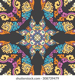 Vector seamless pattern ethnic style background. Vintage decorative texture for wallpapers, backgrounds and page fill. Indian, arabic motive.