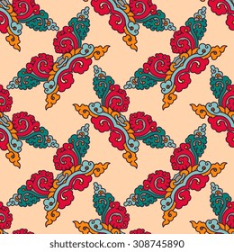 Vector seamless pattern ethnic style background. Vintage decorative texture for wallpapers, backgrounds and page fill. Indian, arabic motive.