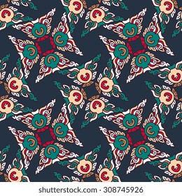 Vector seamless pattern ethnic style background. Vintage decorative texture for wallpapers, backgrounds and page fill. Indian, arabic motive.