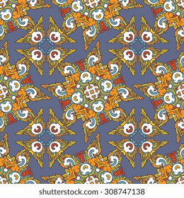 Vector seamless pattern ethnic style background. Vintage decorative texture for wallpapers, backgrounds and page fill. Indian, arabic motive.