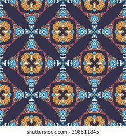 Vector seamless pattern ethnic style background. Vintage decorative texture for wallpapers, backgrounds and page fill. Indian, arabic motive.
