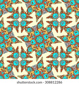 Vector seamless pattern ethnic style background. Vintage decorative texture for wallpapers, backgrounds and page fill. Indian, arabic motive.