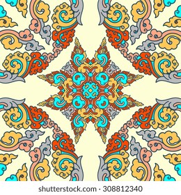 Vector seamless pattern ethnic style background. Vintage decorative texture for wallpapers, backgrounds and page fill. Indian, arabic motive.