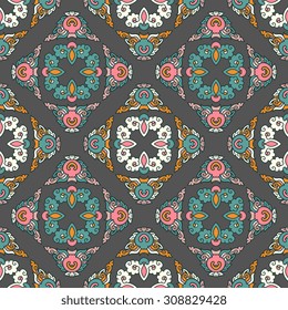 Vector seamless pattern ethnic style background. Vintage decorative texture for wallpapers, backgrounds and page fill. Indian, arabic motive.