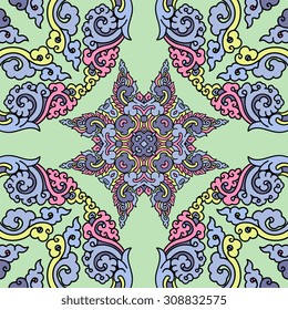 Vector seamless pattern ethnic style background. Vintage decorative texture for wallpapers, backgrounds and page fill. Indian, arabic motive.