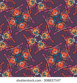 Vector seamless pattern ethnic style background. Vintage decorative texture for wallpapers, backgrounds and page fill. Indian, arabic motive.