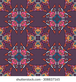 Vector seamless pattern ethnic style background. Vintage decorative texture for wallpapers, backgrounds and page fill. Indian, arabic motive.
